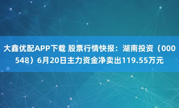大鑫优配APP下载 股票行情快报：湖南投资（000548）6月20日主力资金净卖出119.55万元